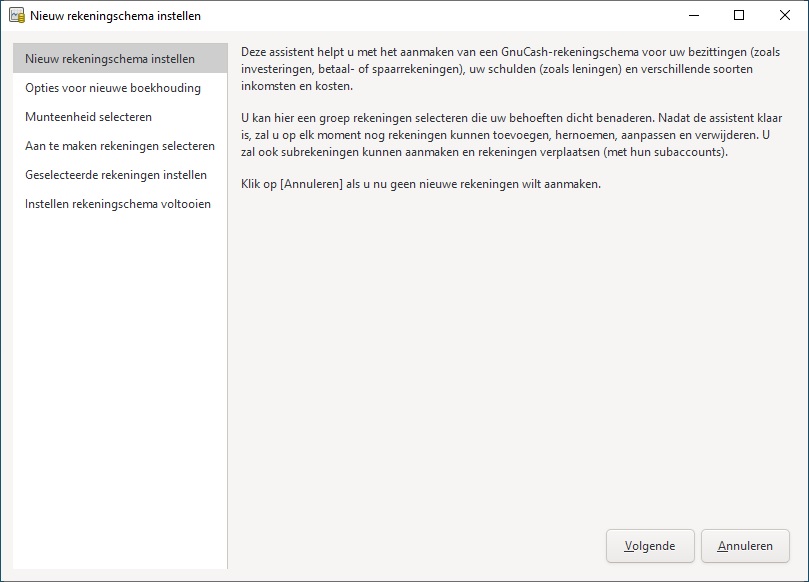 Nieuw rekeningschema instellen Nieuw rekeningschema instellen