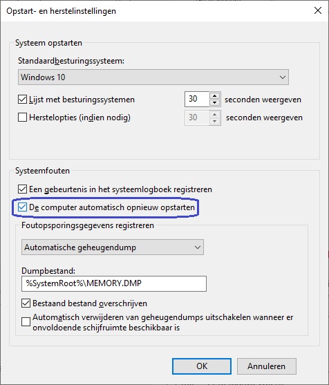 Opstart- en herstelinstellingen
